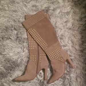 Suede, beige high boots